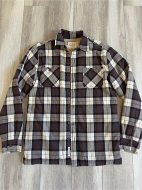 American Threads Brown and Cream Plaid Shirt Jacket